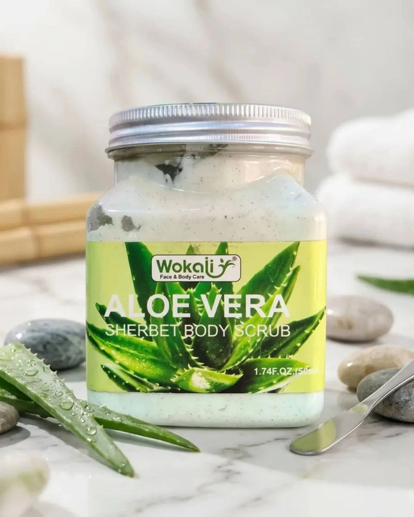 Wokol Vera Aloe Vera Brightening Body Scrub 500ml jar front view for skin glowing